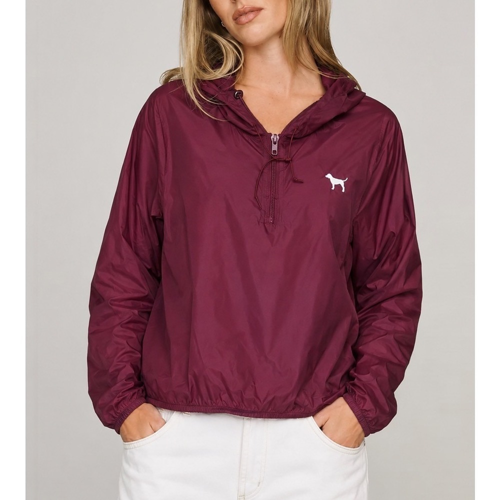 Victoria's Secret PINK Maroon/Burgundy Hooded Pullover Windbreaker Raincoat